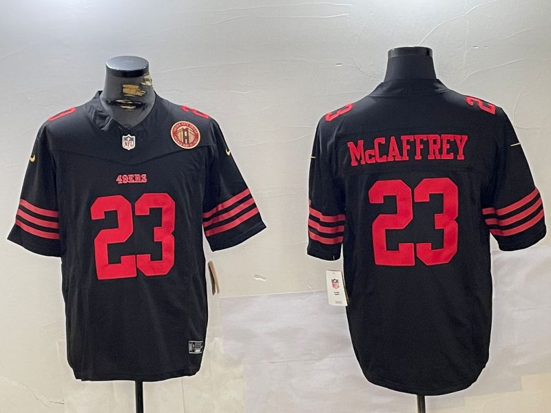 Men San Francisco 49ers #23 Mccaffrey Black Three generations 2024 Nike Vapor Limited NFL Jersey style 3